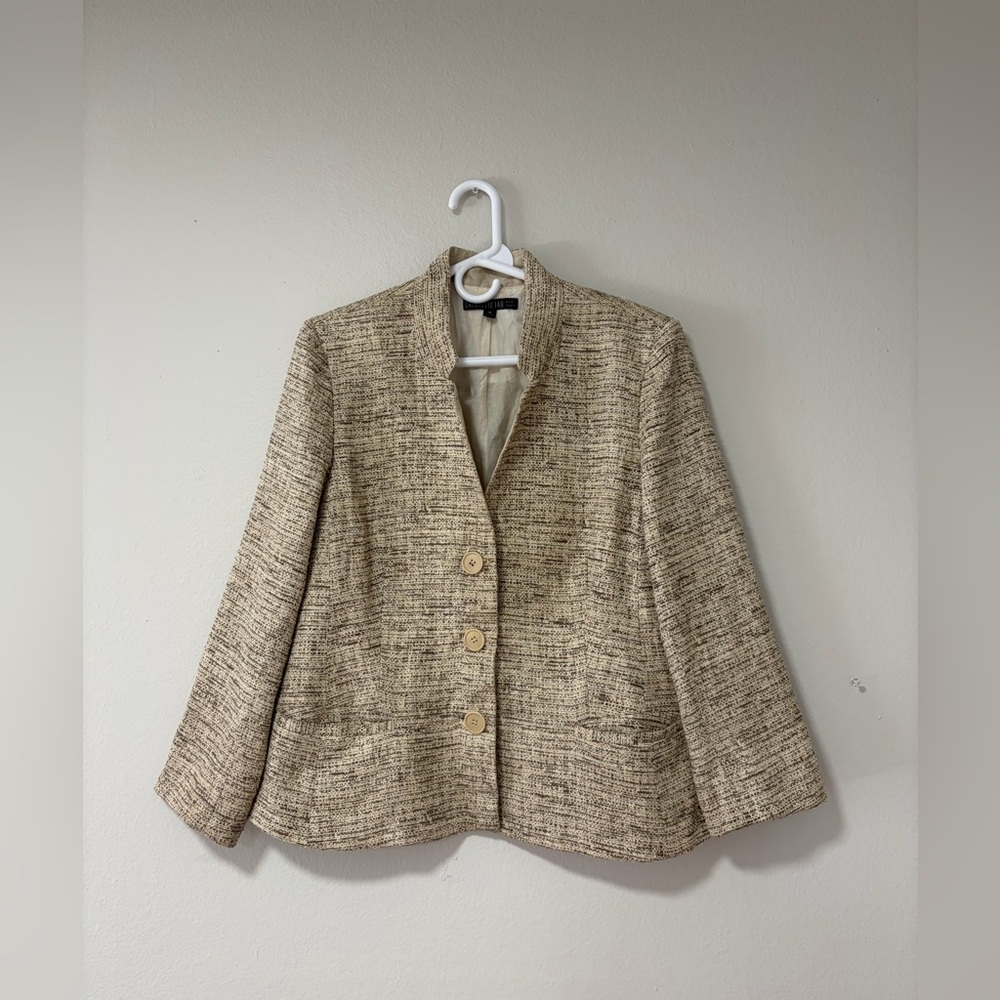 Lafayette 148 New York Women's Jacket with Lined Front Pockets Size 14 Beige Tan